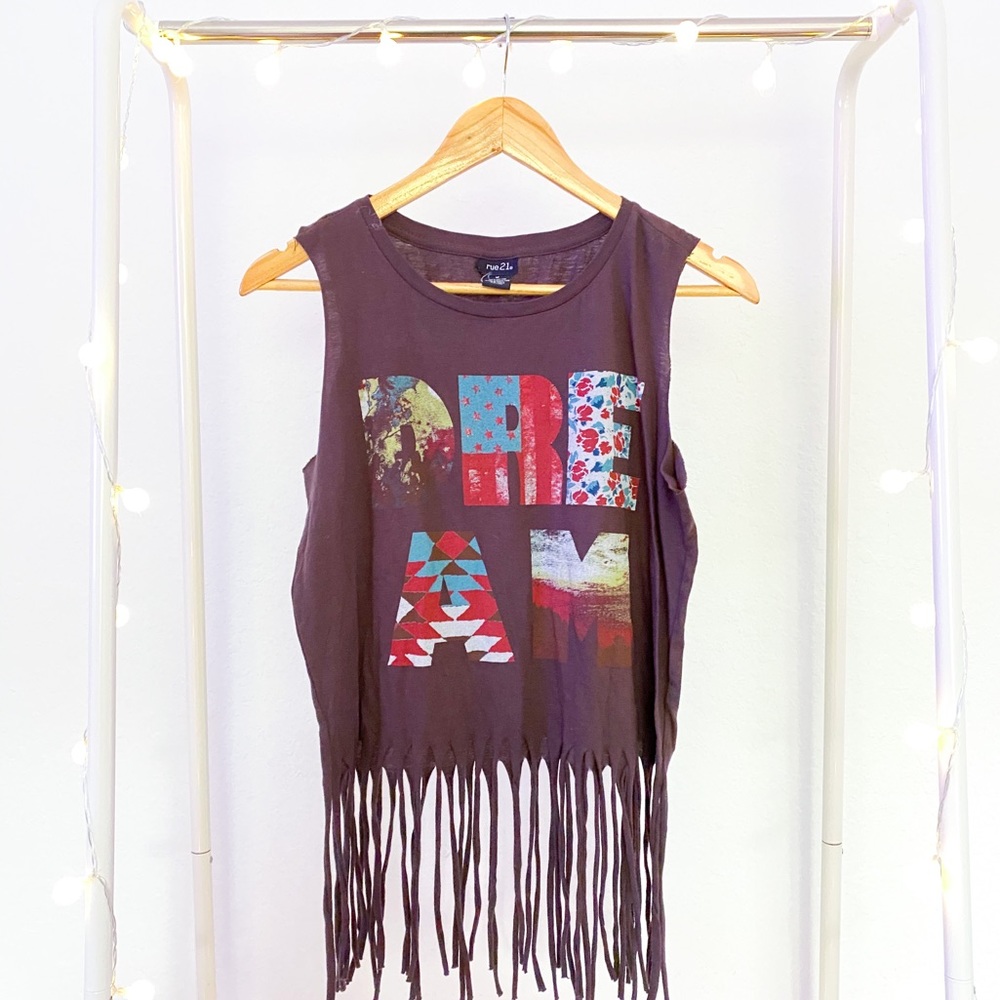 RUE 21 Brown Fringe Dream Sleeveless Shirt Top